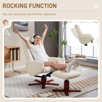 Rocking Recliner Chair with Footstool, PU Leather Recliner Armchair with Wood Ba