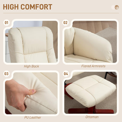 Rocking Recliner Chair with Footstool, PU Leather Recliner Armchair with Wood Ba