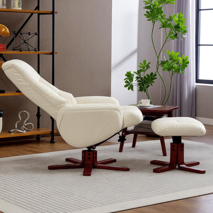 Rocking Recliner Chair with Footstool, PU Leather Recliner Armchair with Wood Ba