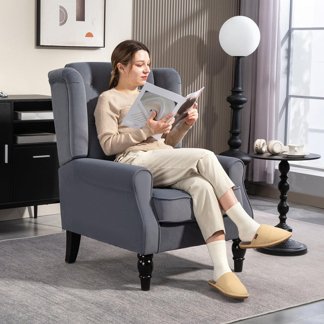 Wingback Accent Chair, Retro Upholstered Button Tufted Occasional Chair for Livi