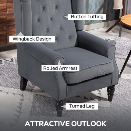 Wingback Accent Chair, Retro Upholstered Button Tufted Occasional Chair for Livi