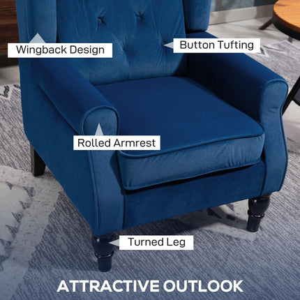 Wingback Accent Chair, Retro Upholstered Button Tufted Occasional Chair for Living Room and Bedroom, Blue