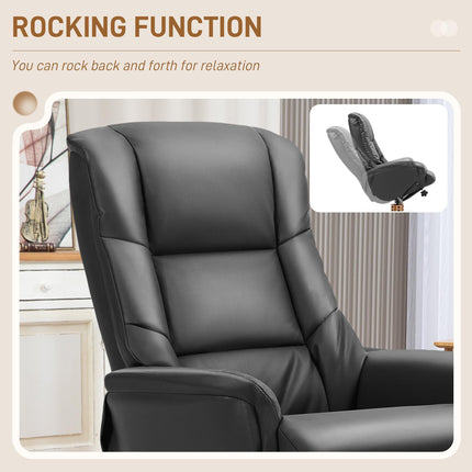 Rocking Recliner Chair with Footstool, PU Leather Recliner Armchair with Wood Base, Upholstered Reclining Chair for Living Room Bedroom, Black