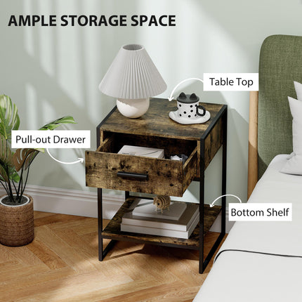 Modern Bedside Table - Rustic Brown