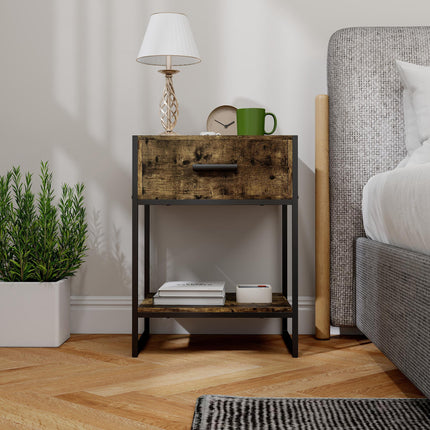 Modern Bedside Table - Rustic Brown