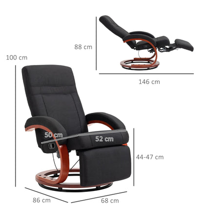 135¬∞ Manual Reclining Swivel Chair, with Footrest - Black
