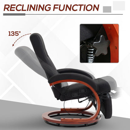 135¬∞ Manual Reclining Swivel Chair, with Footrest - Black