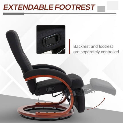 135¬∞ Manual Reclining Swivel Chair, with Footrest - Black