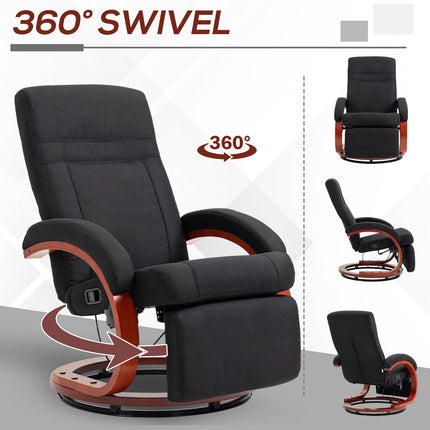 135¬∞ Manual Reclining Swivel Chair, with Footrest - Black