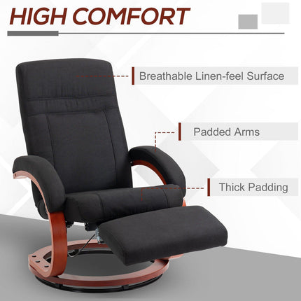 135¬∞ Manual Reclining Swivel Chair, with Footrest - Black