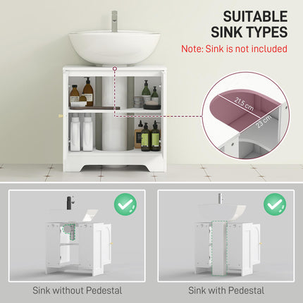 Under Sink Bathroom Cabinet with 2 Arch Doors - White