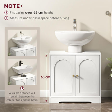 Under Sink Bathroom Cabinet with 2 Arch Doors - White
