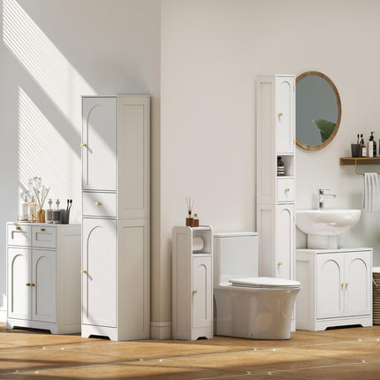 Under Sink Bathroom Cabinet with 2 Arch Doors - White