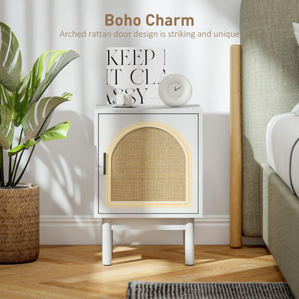 Rattan Bedside Table for Bedroom - White