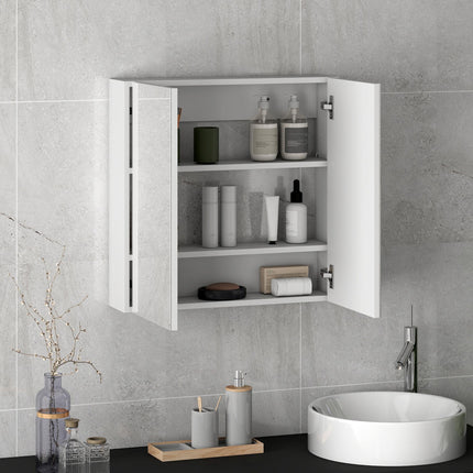 60 x 15 cm Double Door Bathroom Mirror Cabinet - White