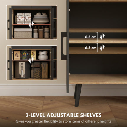 176 cm Kitchen Cupboard with LED Lights - Oak and Black