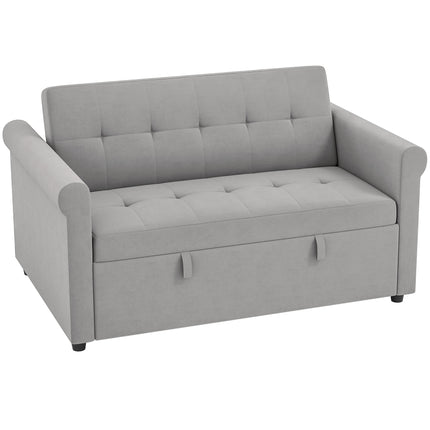 Two-Seater Velvet-Feel Sofa Bed - Grey