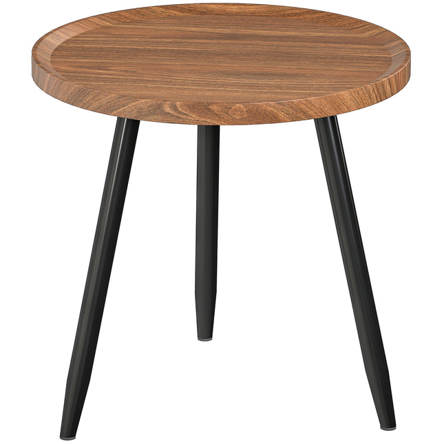Modern Round Coffee Table with Steel Frame for Small Space, Sofa Beside, Living Room, Chestnut Wood Effect