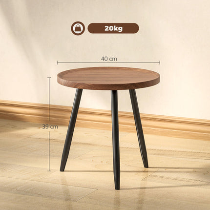 Modern Round Coffee Table with Steel Frame for Small Space, Sofa Beside, Living Room, Chestnut Wood Effect