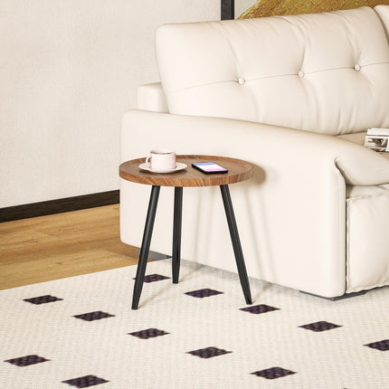 Modern Round Coffee Table with Steel Frame for Small Space, Sofa Beside, Living Room, Chestnut Wood Effect