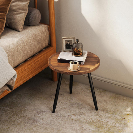 Modern Round Coffee Table with Steel Frame for Small Space, Sofa Beside, Living Room, Chestnut Wood Effect
