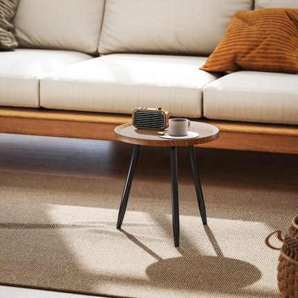 Modern Round Coffee Table with Steel Frame for Small Space, Sofa Beside, Living Room, Chestnut Wood Effect