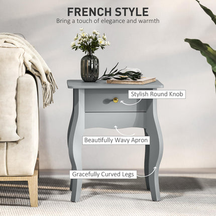French Style Side Table with Drawer - Grey