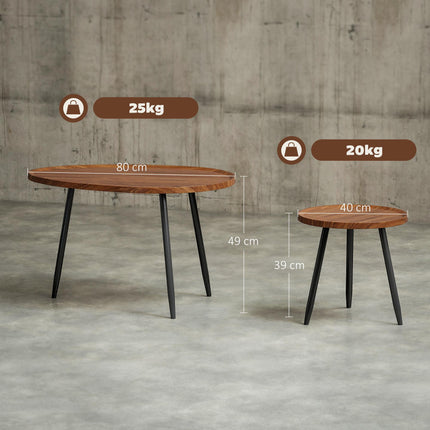 Nesting Coffee Table Set of 2, 80cm Modern Stacking End Side Table with Metal Legs for Living Room Bedroom Office, Chestnut Wood Effect