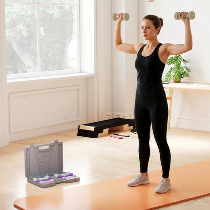 10KG Dumbbells Set with Carry Case, Hand Weights for Women and Men Home Gym Weight Lifting Training, Pink, Purple, Grey, Brown