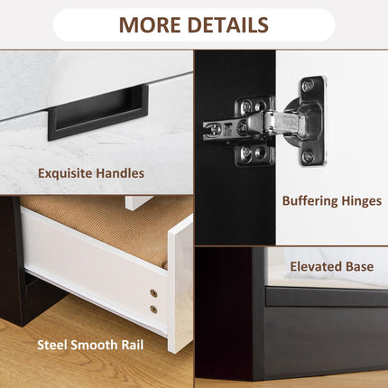 2 Door Wardrobe, Modern Wardrobe with 3 Drawers and Hanging Rod for Bedroom, High Gloss White