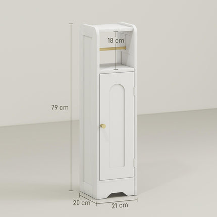 Small Bathroom Storage Cabinet with Toilet Roll Holder - White