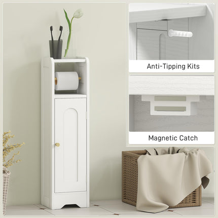 Small Bathroom Storage Cabinet with Toilet Roll Holder - White
