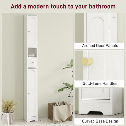 185 cm Tall Bathroom Cabinet with Arched Doors - White