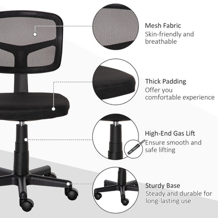Small Office Chair without Arms, Ergonomic Swivel Mesh Desk Chair with Curved Ba