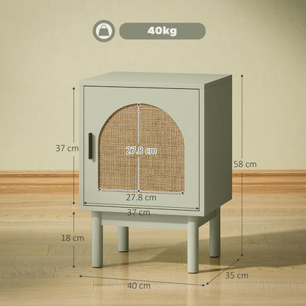 Rattan Bedside Table for Bedroom - Light Green