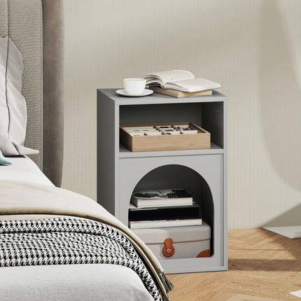 Bedside Table with 2 Open Compartments - Grey