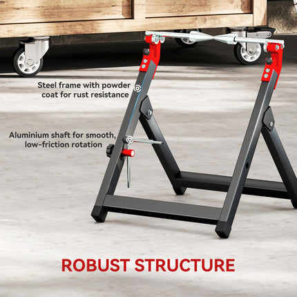 Foldable Motorcycle Wheel Balancer Truing Stand with Spoke Wrench, Steel Bike Tyre Rim Balancing Stand with Aluminium Shaft, Fits Wheels up to 23" in Diameter, 5" in Width, Black