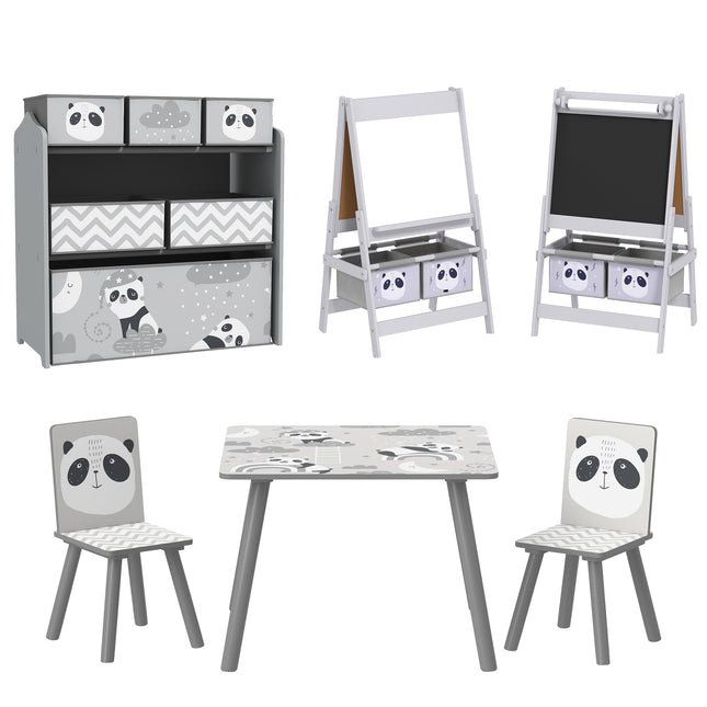 Kids Table and Chairs, Kids Storage Unit and Kids Easel Set, Cute Animal Design