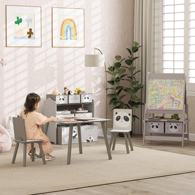 Kids Table and Chairs, Kids Storage Unit and Kids Easel Set, Cute Animal Design