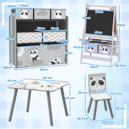 Kids Table and Chairs, Kids Storage Unit and Kids Easel Set, Cute Animal Design