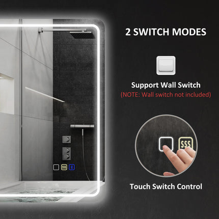 HOMCOM 70 x 50 cm Bluetooth Bathroom Mirror - Silver-Tone
