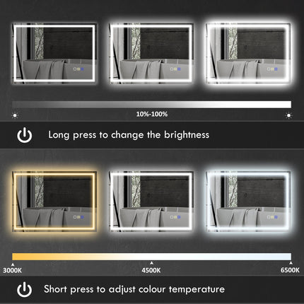 60 x 80 cm Anti-Fog LED Bathroom Mirror, with Bluetooth - Silver Tone