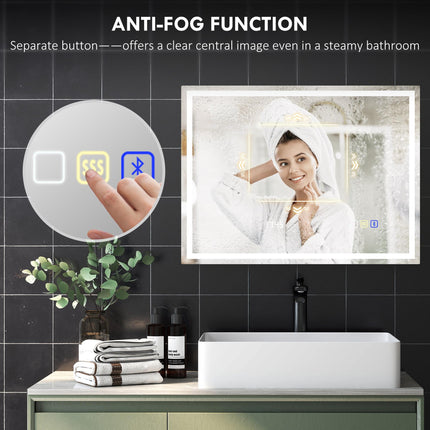60 x 80 cm Anti-Fog LED Bathroom Mirror, with Bluetooth - Silver Tone