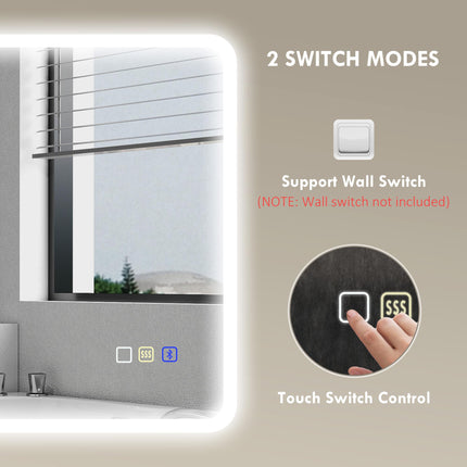 HOMCOM 80 x 60cm LED Bathroom Mirror, with Bluetooth - Silver Tone