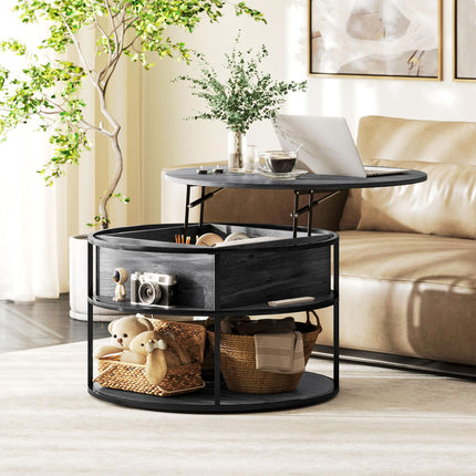 Lift Top Coffee Table, Round Coffee Table with Storage Shelf, Hidden Compartment