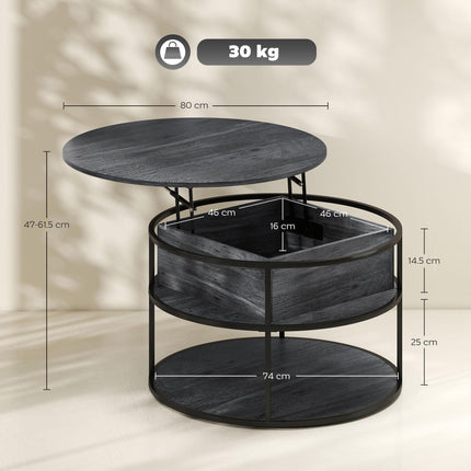 Lift Top Coffee Table, Round Coffee Table with Storage Shelf, Hidden Compartment