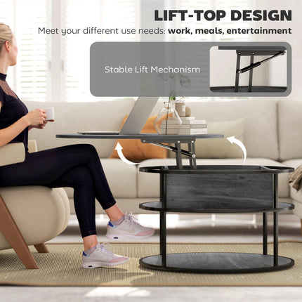 Lift Top Coffee Table, Round Coffee Table with Storage Shelf, Hidden Compartment