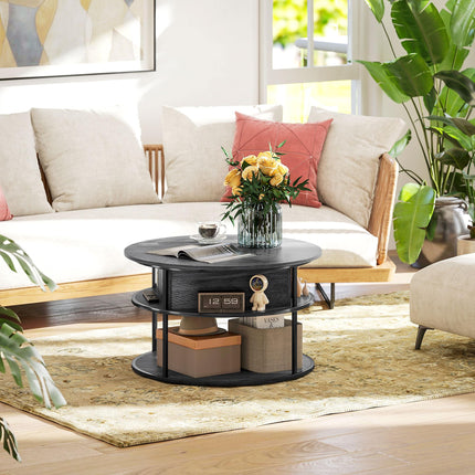 Lift Top Coffee Table, Round Coffee Table with Storage Shelf, Hidden Compartment