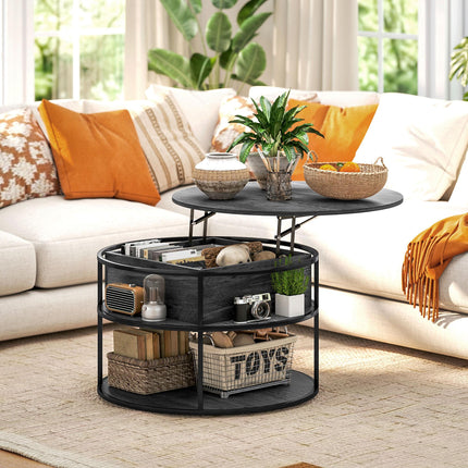 Lift Top Coffee Table, Round Coffee Table with Storage Shelf, Hidden Compartment