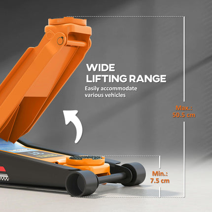 3 Ton Hydraulic Low-Profile Floor Jack, with 7.5-50.5cm Lifting Range, Wheels, O